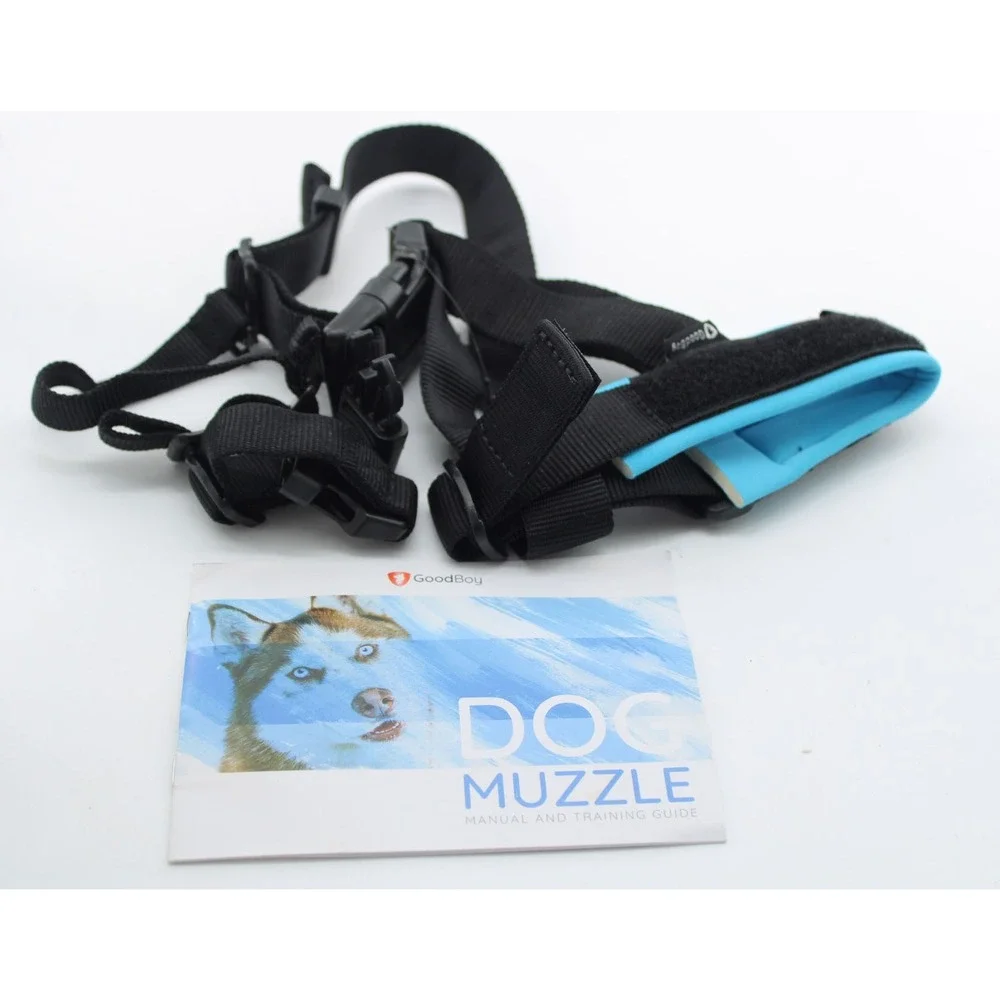 GoodBoy Dog Muzzle Blue Neoprene Padded Adjustable Soft Nylon Size Medium M